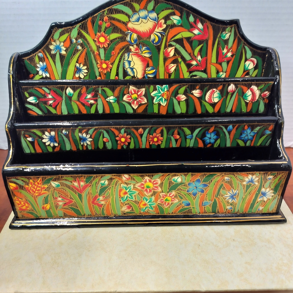 Kashmir Imports Hand Painted Letter Organizer. Lacquer Finish. Made In India